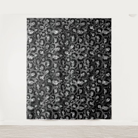Leopard Print Black and Silver Gray Wandteppich (Vorderseite)