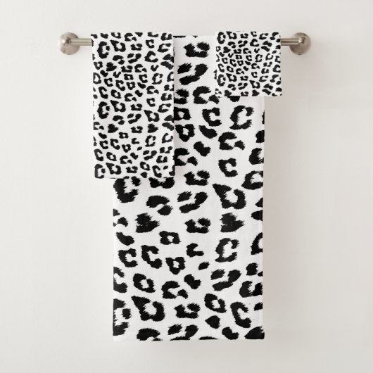 Leopard Print Black and White Badhandtuch Set (Insitu)