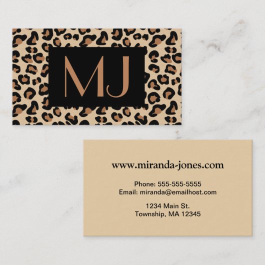 Leopard Print, Black, Brown, Rust and Tan Business Visitenkarte (Vorne/Hinten)
