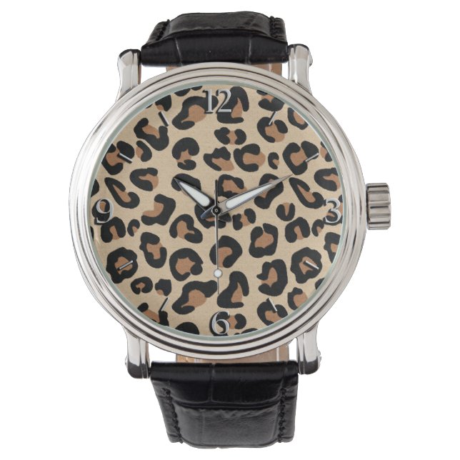 Leopard Print, Black, Brown, Rust & Tan Watch Armbanduhr (Vorderseite)