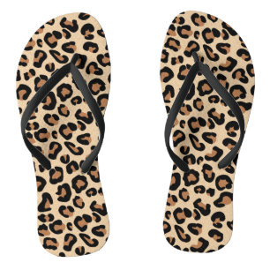 Leopard Print, Black, Brown, Rust und Tan Badesandalen