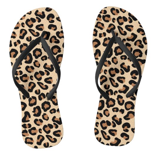 Leopard Print, Black, Brown, Rust und Tan Badesandalen (Fußbett)