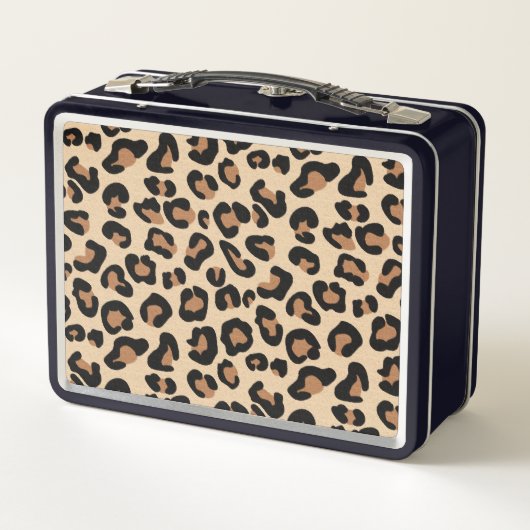 Leopard Print, Black, Brown, Rust und Tan Metall Brotdose (Rückseite)