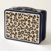Leopard Print, Black, Brown, Rust und Tan Metall Brotdose (Vorderseite)