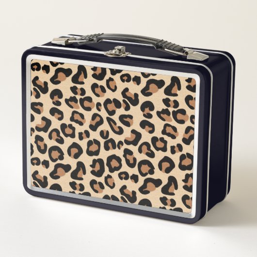 Leopard Print, Black, Brown, Rust und Tan Metall Brotdose (Vorderseite)