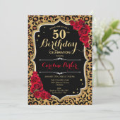 Leopard Print Black Gold Foto 50. Geburtstag Einladung (Stehend Vorderseite)