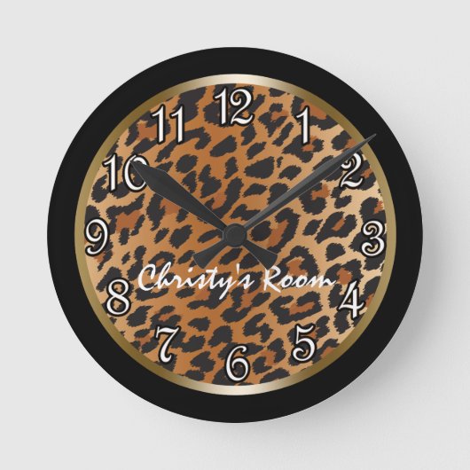 Leopard Print black Gold Personalized Wall Clock Runde Wanduhr (Vorderseite)
