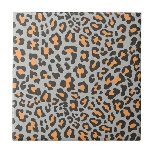 Leopard Print Black, Grau, Orange Fliese (Vorderseite)