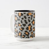 Leopard Print Black, Grau, Orange Zweifarbige Tasse (Vorderseite Links)