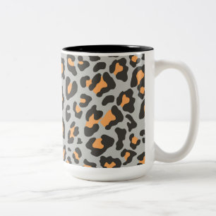 Leopard Print Black, Grau, Orange Zweifarbige Tasse