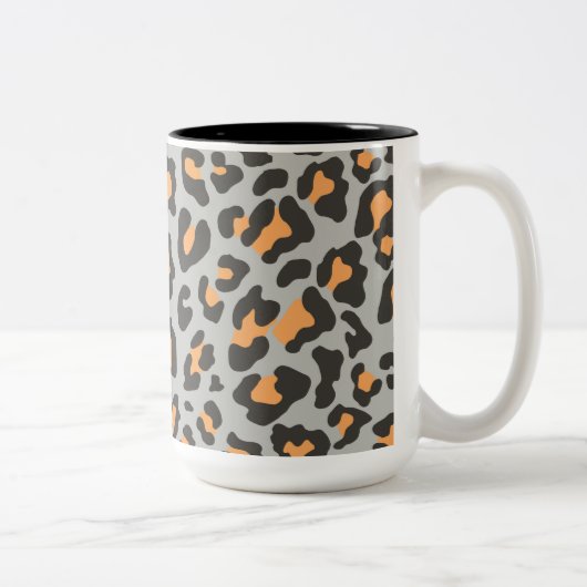 Leopard Print Black, Grau, Orange Zweifarbige Tasse (Rechts)