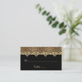 Leopard Print Black mit Gold und Diamanten Platzkarte (Stehend Vorderseite)