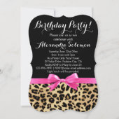 Leopard Print Black mit Hot Pink Bow Birthday Part Einladung (Vorderseite)