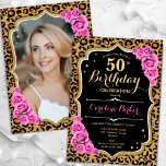 Leopard Print Black Pink Foto 50. Geburtstag Einladung<br><div class="desc">Elegante weibliche 50. Geburtstagseinladung mit Ihrem Foto auf der Kartenrückseite. Glam schwarzes Design mit tierischem Leopardenprint und Imitaten Glitzer Gold. Enthält rosa Rosen, Skript-Schriftart und Konfetti. Ideal für ein stilvolles Party für Erwachsene. Personalisieren Sie Ihre persönlichen Daten. Kann für jedes Alter angepasst werden! Gedruckte Zazzle Einladungen oder Sofortdownload digitalen druckbaren...</div>