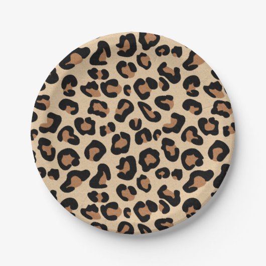 Leopard Print, Black, Rust und Tan Pappteller (Vorderseite)