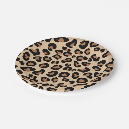 Leopard Print, Black, Rust und Tan Pappteller (Schrägansicht)