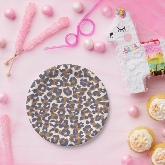 Leopard Print- Blau und Braun Pappteller (Party)