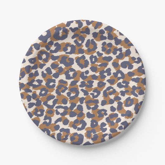 Leopard Print- Blau und Braun Pappteller (Vorderseite)