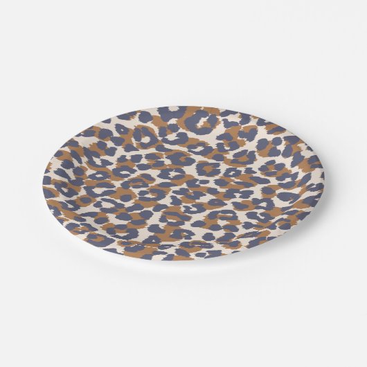 Leopard Print- Blau und Braun Pappteller (Schrägansicht)