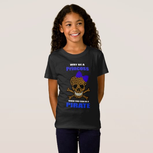 Leopard Print Blue Bow Pirate Princess Skull T-Shirt (Vorne ganz)