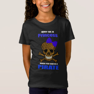 Leopard Print Blue Bow Pirate Princess Skull T-Shirt