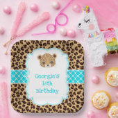 Leopard Print Blue Quatrefolie Geburtstagsparty Pappteller (Party)