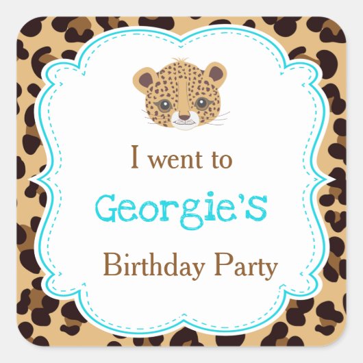 Leopard Print Blue Quatrefolie 'I went to" Quadratischer Aufkleber (Vorderseite)