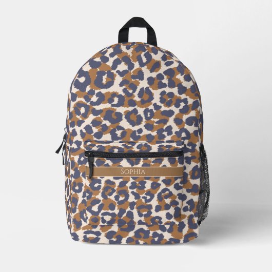 Leopard Print Blue und Brown- Bedruckter Rucksack (Vorderseite)
