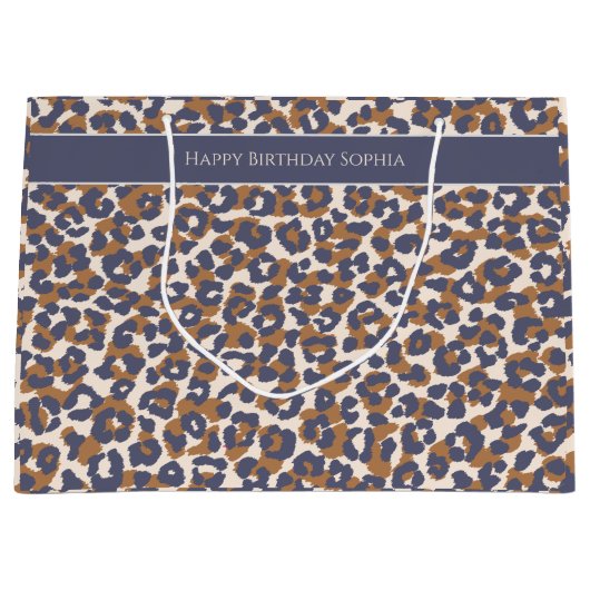 Leopard Print Blue und Brown- Große Geschenktüte (Vorderseite)
