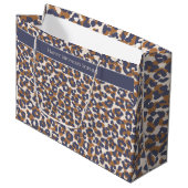 Leopard Print Blue und Brown- Große Geschenktüte (Vorderseite Schrägansicht)