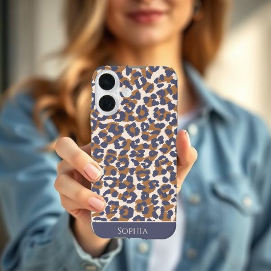 Leopard Print Blue und Brown- iPhone 16 Hülle