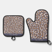 Leopard Print Blue und Brown- Ofenhandschuh & Topflappen-Set (Vorderseite)