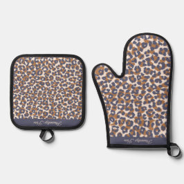 Leopard Print Blue und Brown- Ofenhandschuh & Topflappen-Set