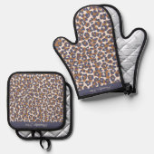 Leopard Print Blue und Brown- Ofenhandschuh & Topflappen-Set (Vorderseite/Rückseite)