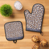 Leopard Print Blue und Brown- Ofenhandschuh & Topflappen-Set (Oben Unten)