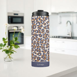 Leopard Print Blue und Brown- Thermosbecher