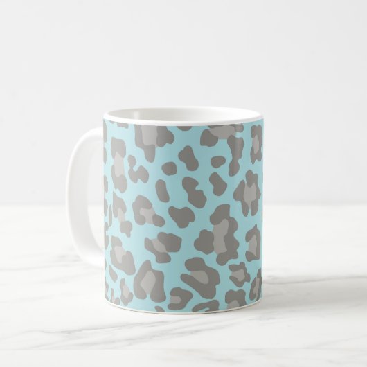 Leopard Print Blue und Grau Kaffeetasse (Vorderseite Links)