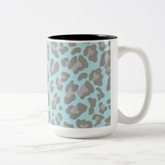 Leopard Print Blue und Grau Zweifarbige Tasse (Rechts)