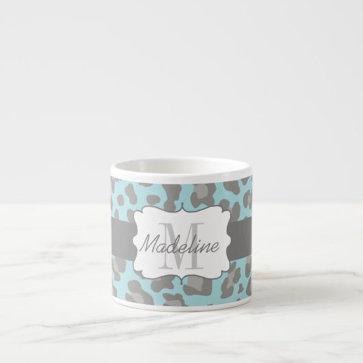 Leopard Print Blue und Gray Espresso Tasse (Vorderseite)
