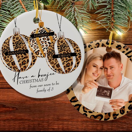Leopard Print Boujee Weihnachtsschwangerschaft Fot Keramik Ornament