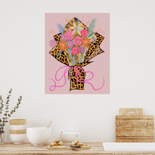 Leopard Print Bouquet Wall Art Poster (Küche)