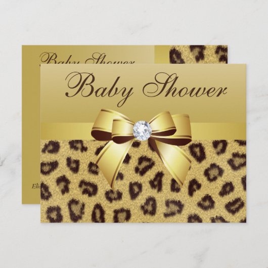Leopard Print, Bow & Diamond Baby Dusche Einladung (Vorne/Hinten)