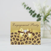 Leopard Print, Bow & Diamond Engagement Party Einladung (Stehend Vorderseite)