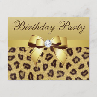 Leopard Print, Bow & Diamond Geburtstagsparty Einladung