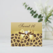 Leopard Print, Bow & Diamond Sweet 16 Einladung (Stehend Vorderseite)