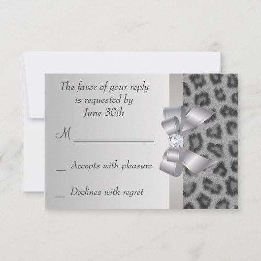 Leopard Print, Bow & Diamond UAWG Wedding RSVP Karte (Rückseite)
