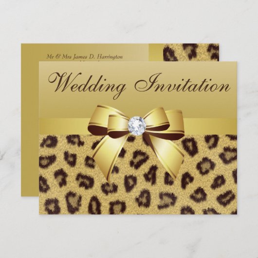 Leopard Print, Bow & Diamond Wedding Einladung (Vorne/Hinten)