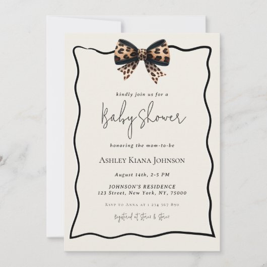 Leopard Print Bow Gender Neutral Baby Dusche Einladung (Vorderseite)