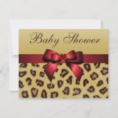 Leopard Print, Bow & Heart Babydusche Einladung (Vorderseite)