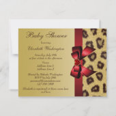 Leopard Print, Bow & Heart Babydusche Einladung (Rückseite)